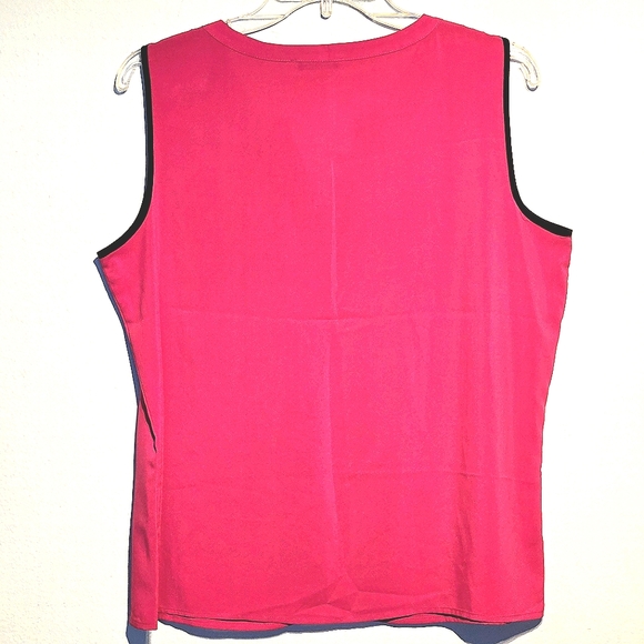 Calvin Klein Fuschia Sleeveless Splitneck Blouse Black Contrast Trim Sz Large - Picture 3 of 6